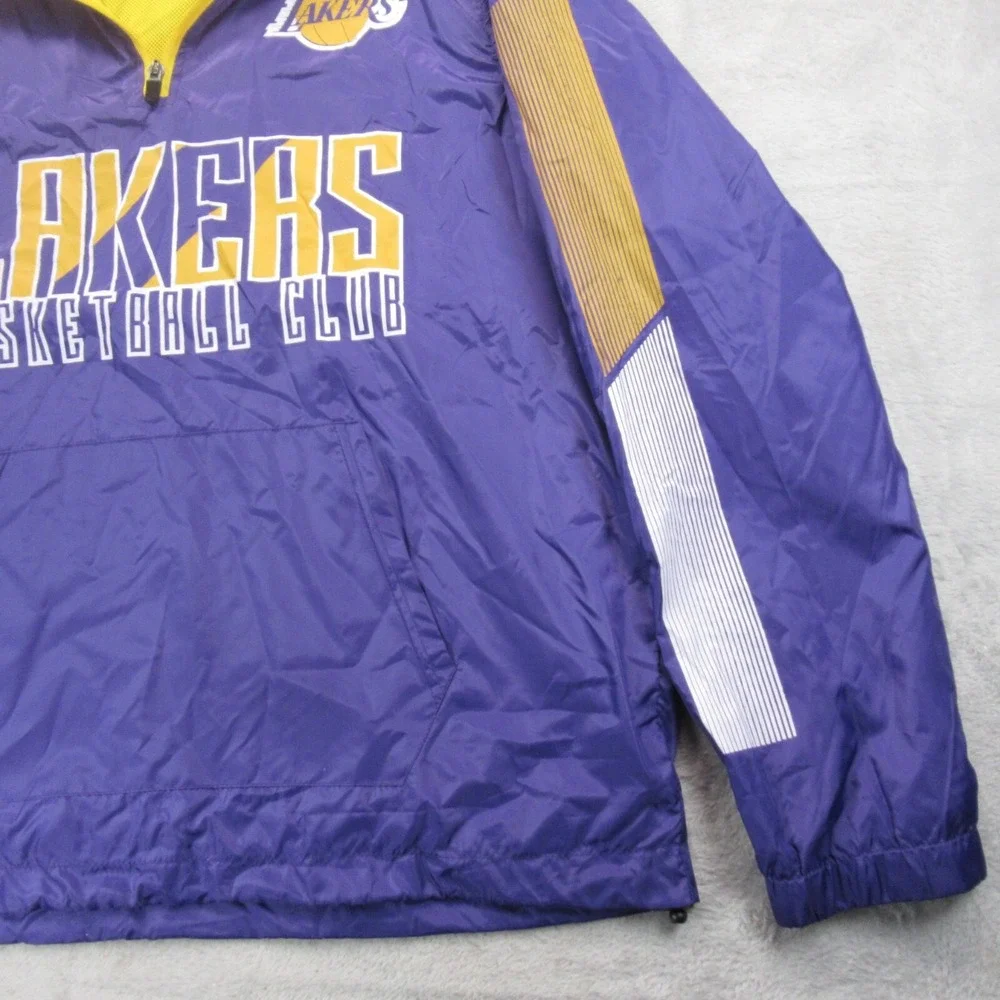 LA Lakers Jacket Mens Small NBA Purple Hood 1/4 Zip Basketball Windbreaker VTG